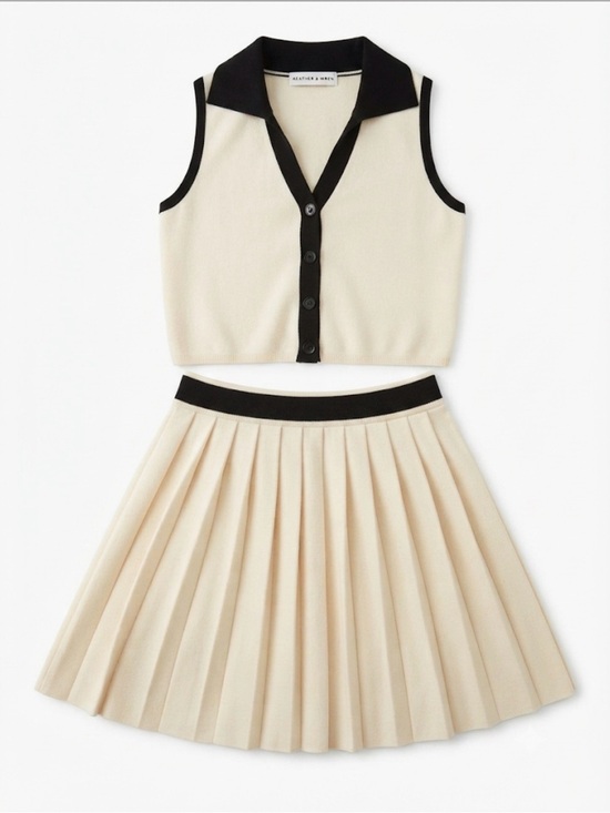 Willow & Wind Dresses & Skirts - Juniors Cream and Black Pleated Two-Piece Dress Set
